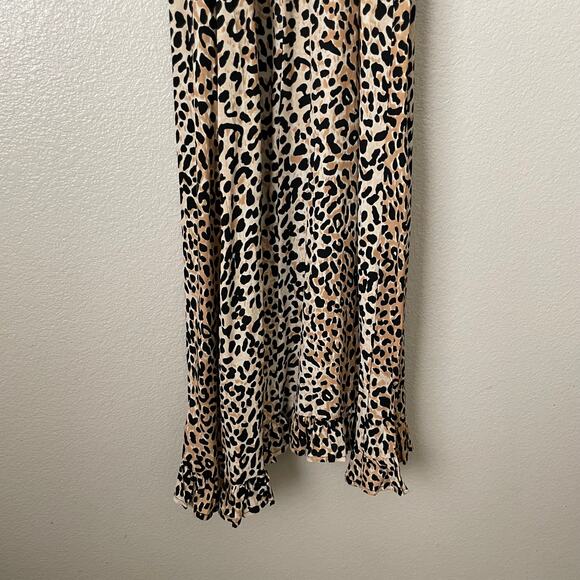 Faithfull the Brand Dress Womens Size 4 Tan Black Noemie Midi Leopard Print Slip - Picture 7 of 15